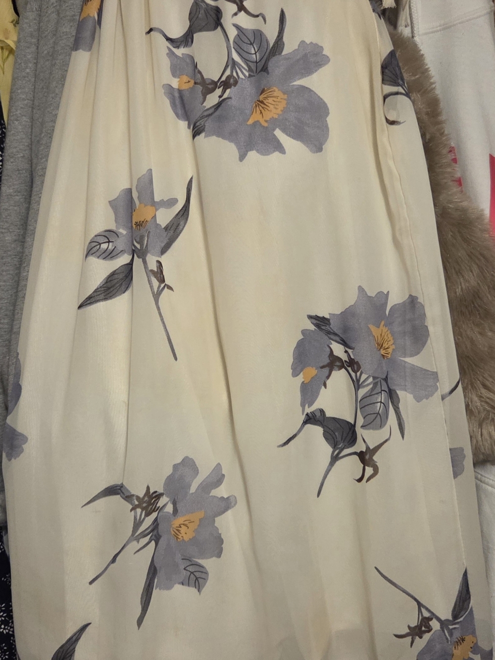 Floral Cream Midi Skirt with Gray and Yellow Blooms